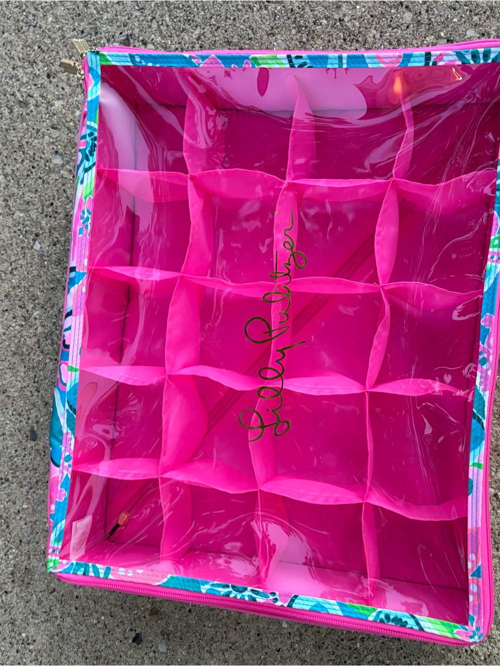 Lilly Pulitzer Hot Pink Clear Grid Cosmetic Divider Organizer